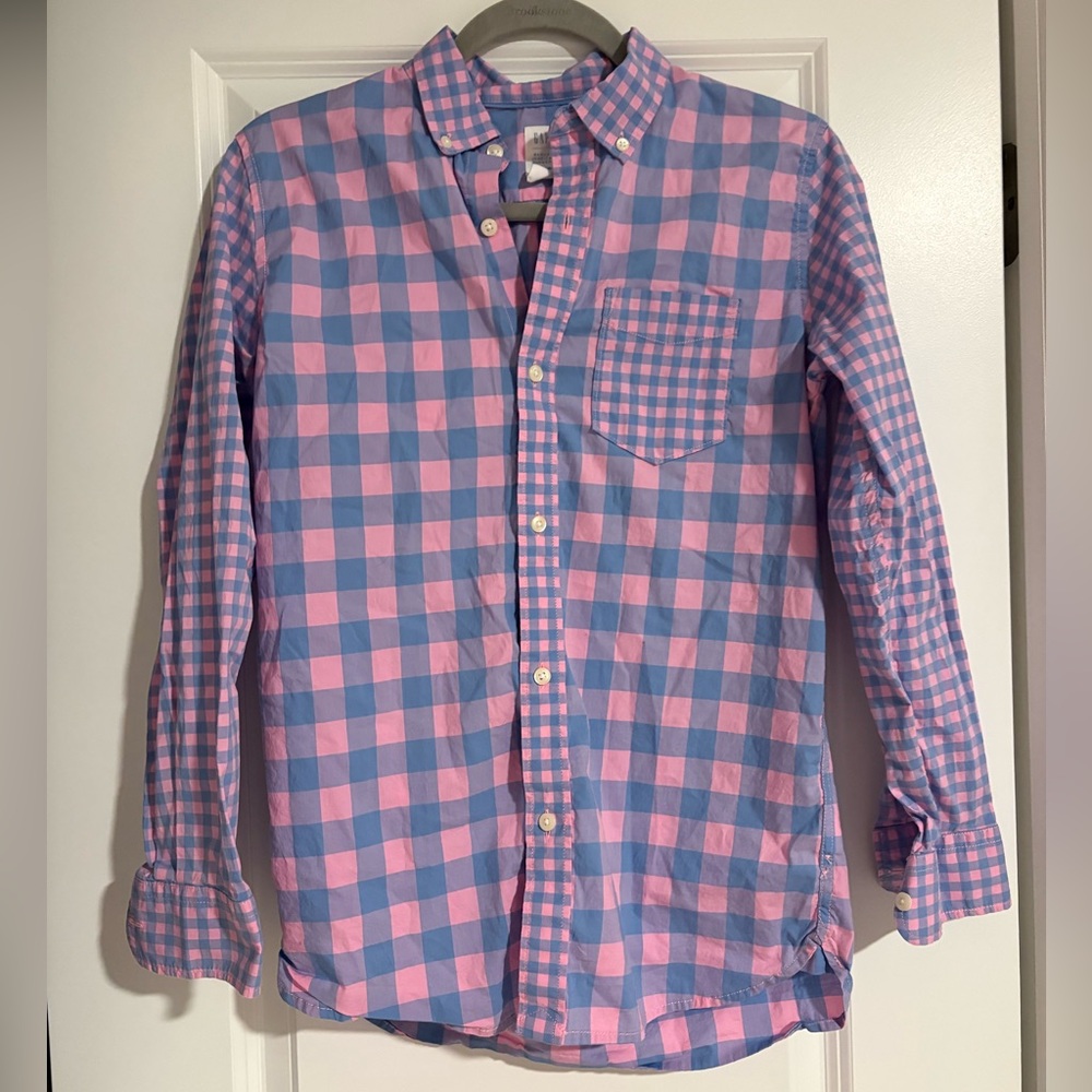 GAP Sarah Jessica Parker Pink and Blue Plaid Shirt size KIDS XXL